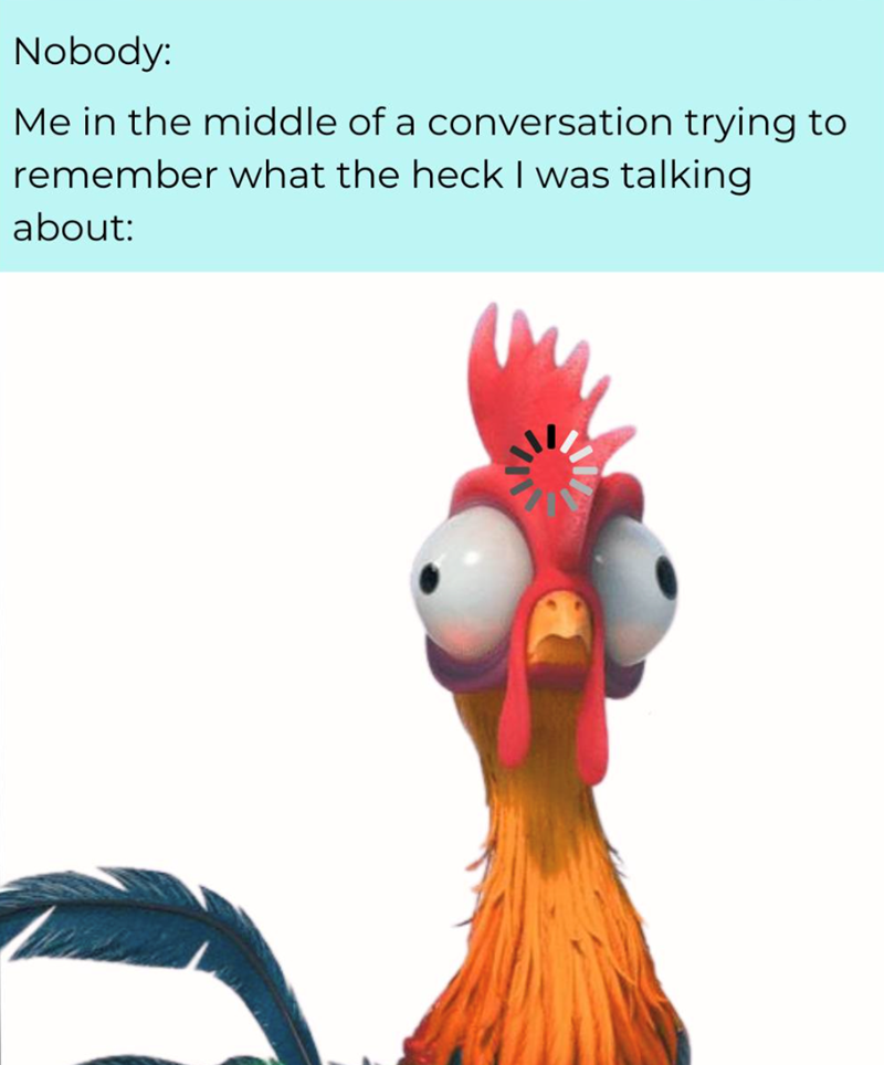 Nobody: Me in the middle of a conversation trying to remember what the heck I was talking about: