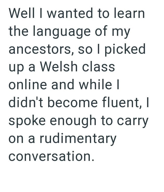 Well I wanted to learn the language of my ancestors, so I picked up a Welsh class online and while I didn't become fluent, I spoke enough to carry on a rudimentary conversation.