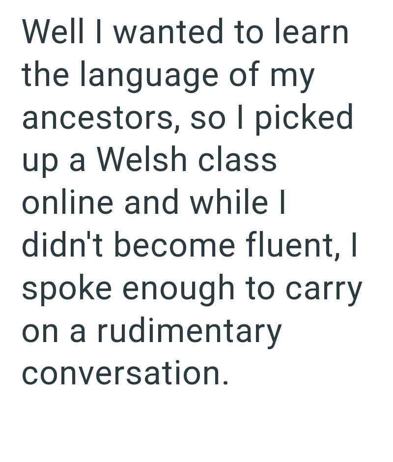 Well I wanted to learn the language of my ancestors, so I picked up a Welsh class online and while I didn't become fluent, I spoke enough to carry on a rudimentary conversation.