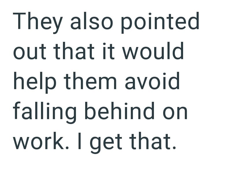 They also pointed out that it would help them avoid falling behind on work. I get that.