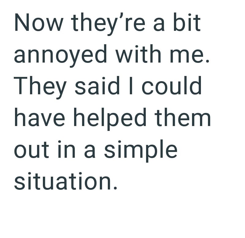 Now they're a bit annoyed with me. They said I could have helped them out in a simple situation.