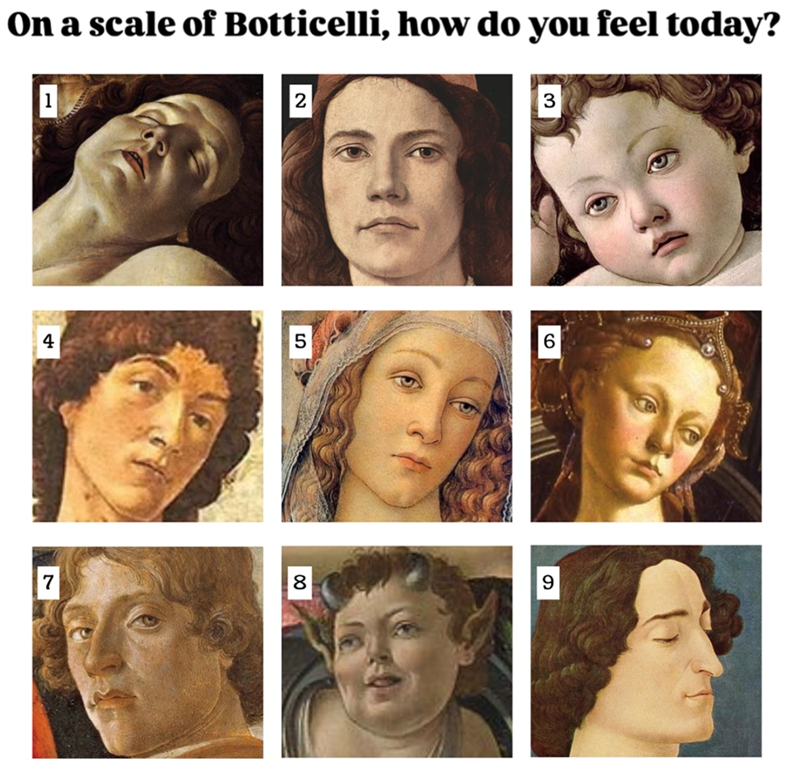 On a scale of Botticelli, how do you feel today? 1 2 3 4 5 6 7 8 9