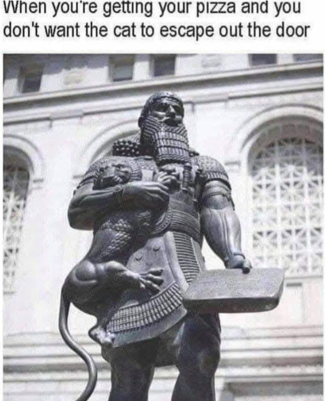 When you're getting your pizza and you don't want the cat to escape out the door