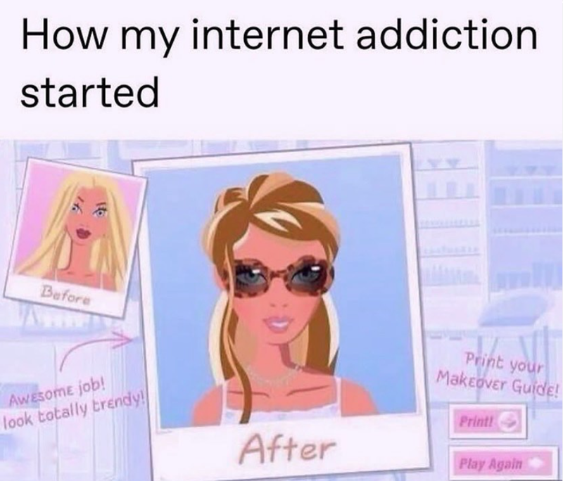 How my internet addiction started Before Awesome job! look totally trendy! After Print your Makeover Guide! Print! Play Again
