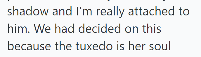 shadow and I'm really attached to him. We had decided on this because the tuxedo is her soul