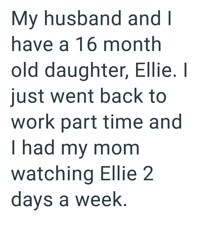 My husband and I have a 16 month old daughter, Ellie. I just went back to work part time and I had my mom watching Ellie 2 days a week.