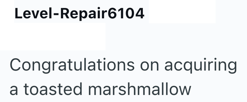 Level-Repair6104 Congratulations on acquiring a toasted marshmallow