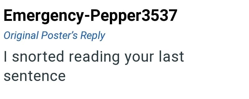 Emergency-Pepper3537 Original Poster's Reply I snorted reading your last sentence