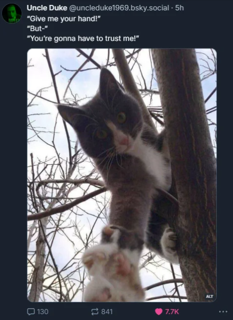 Uncle Duke @uncleduke1969.bsky.social-5h "Give me your hand!" "But-" "You're gonna have to trust me!" 130 841 7.7K ALT