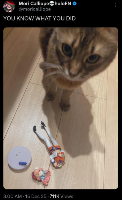 Mori Calliope holoEN @moricalliope YOU KNOW WHAT YOU DID 3:00 AM - 16 Dec 25.711K Views