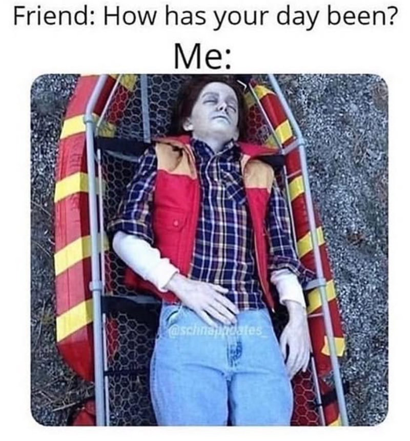 Friend: How has your day been? Me: @schnapndates