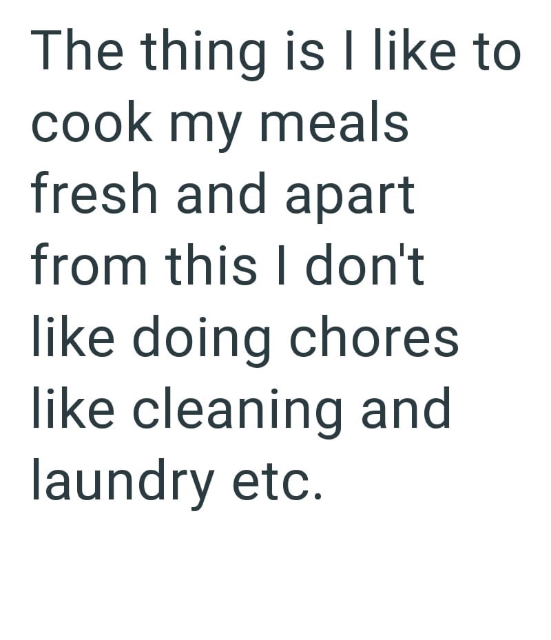 The thing is I like to cook my meals fresh and apart from this I don't like doing chores like cleaning and laundry etc.