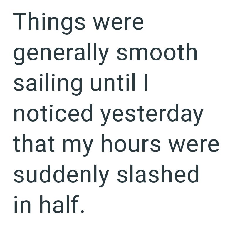 Things were generally smooth sailing until I noticed yesterday that my hours were suddenly slashed in half.
