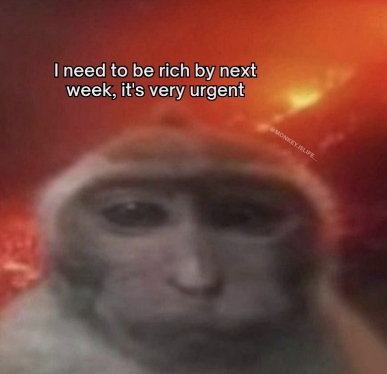 I need to be rich by next week, it's very urgent @MONKEY.ISLIFE..
