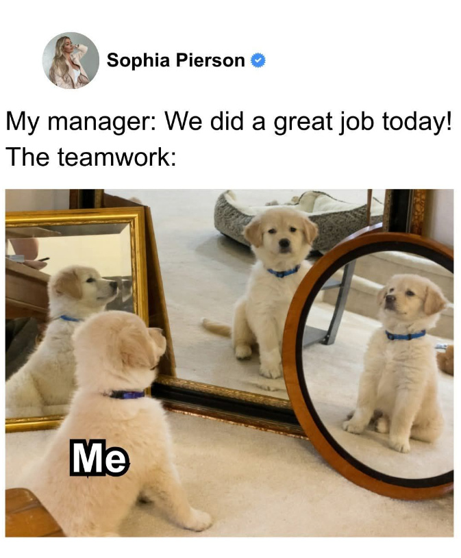 Sophia Pierson My manager: We did a great job today! The teamwork: Me