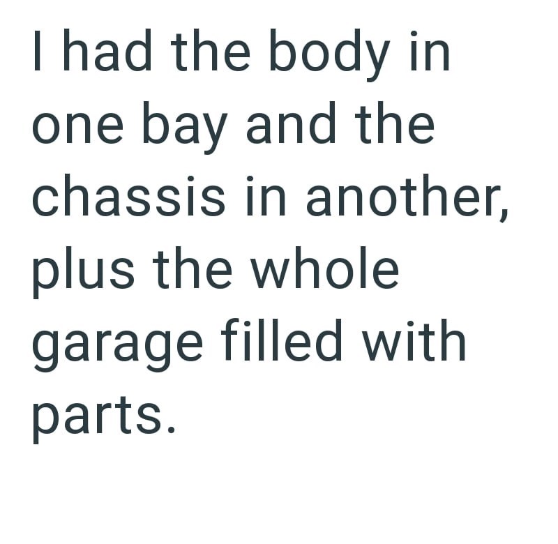 I had the body in one bay and the chassis in another, plus the whole garage filled with parts.
