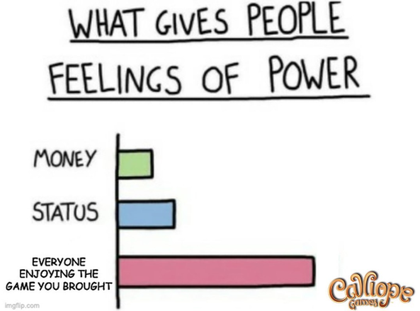 WHAT GIVES PEOPLE FEELINGS OF POWER MONEY STATUS EVERYONE ENJOYING THE GAME YOU BROUGHT imgflip.com Calliope