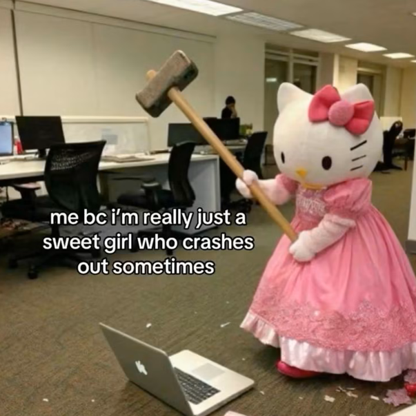 me bc i'm really just a sweet girl who crashes out sometimes