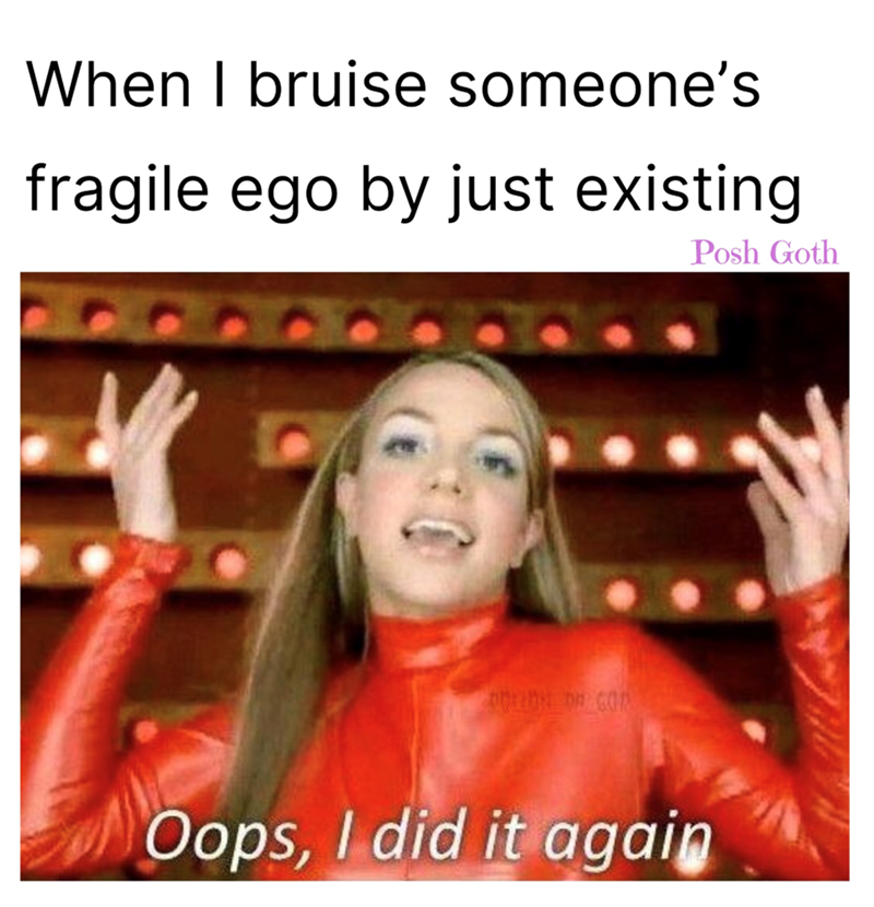 When I bruise someone's fragile ego by just existing Posh Goth ONE OF GO Oops, I did it again
