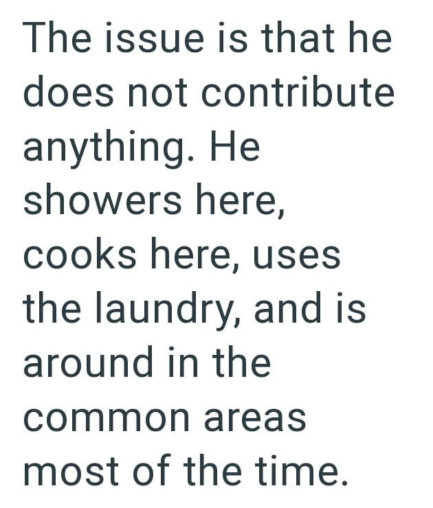 The issue is that he does not contribute anything. He showers here, cooks here, uses the laundry, and is around in the common areas most of the time.