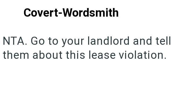 Covert-Wordsmith NTA. Go to your landlord and tell them about this lease violation.
