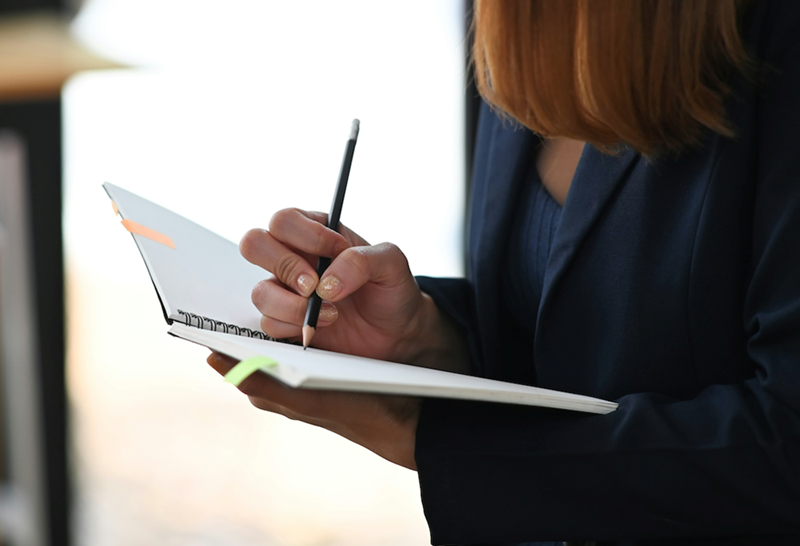An employee works on a report