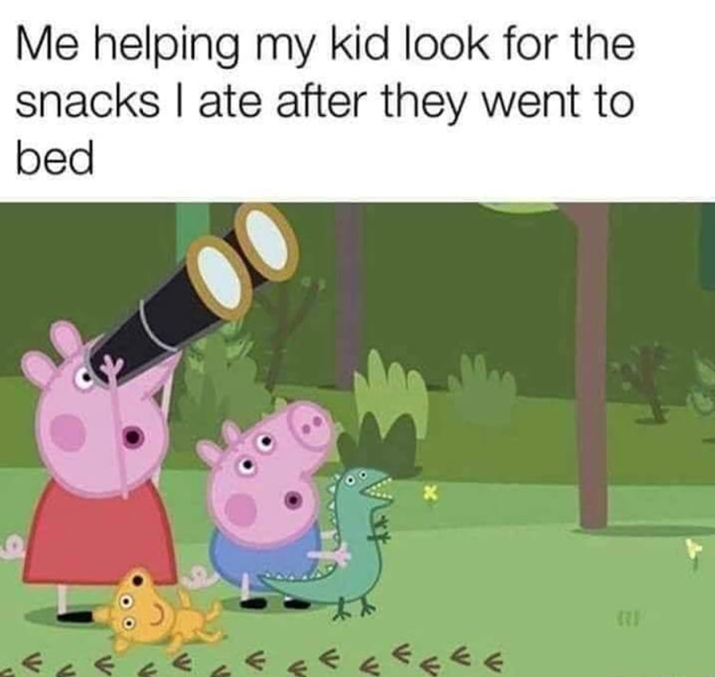Me helping my kid look for the snacks I ate after they went to bed V