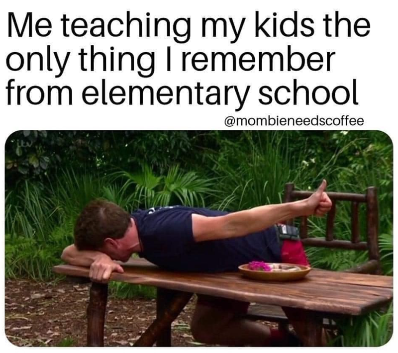 Me teaching my kids the only thing I remember from elementary school @mombieneedscoffee