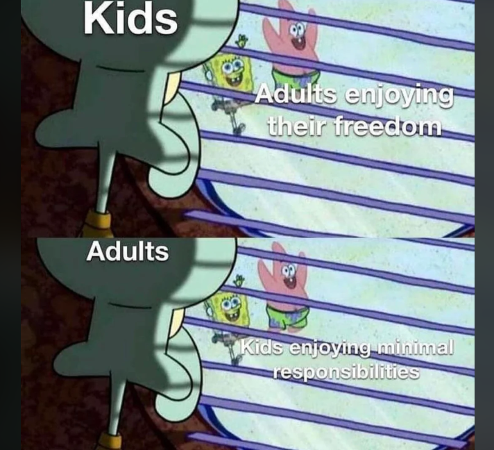 Kids Adults enjoying their freedom Adults Kids enjoying minimal responsibilities