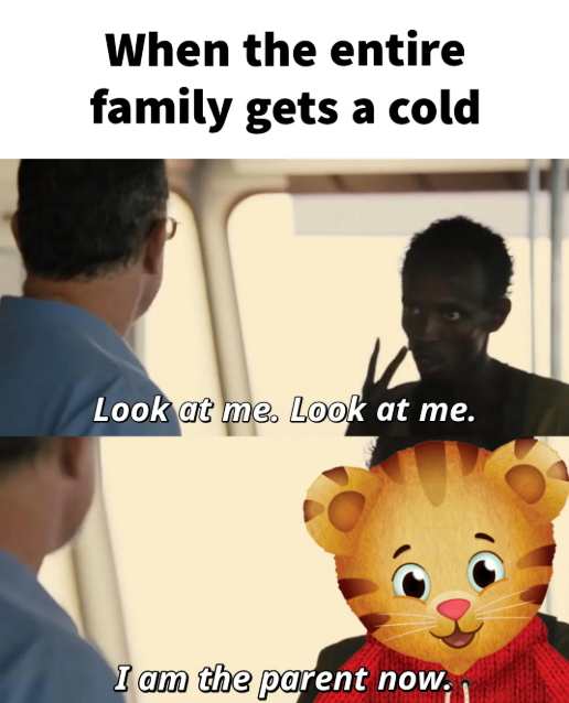 When the entire family gets a cold Look at me. Look at me. I am the parent now.
