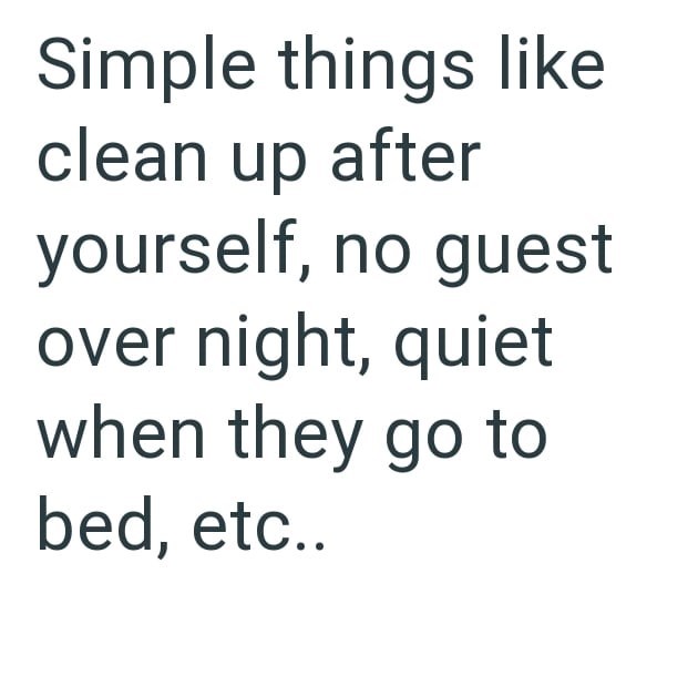 Simple things like clean up after yourself, no guest over night, quiet when they go to bed, etc..
