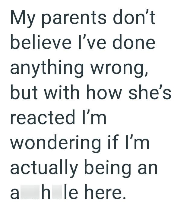 My parents don't believe I've done anything wrong, but with how she's reacted I'm wondering if I'm actually being an ah_le here.