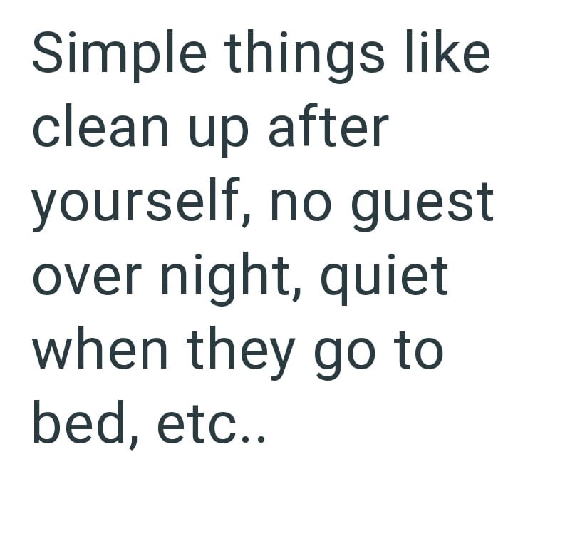 Simple things like clean up after yourself, no guest over night, quiet when they go to bed, etc..