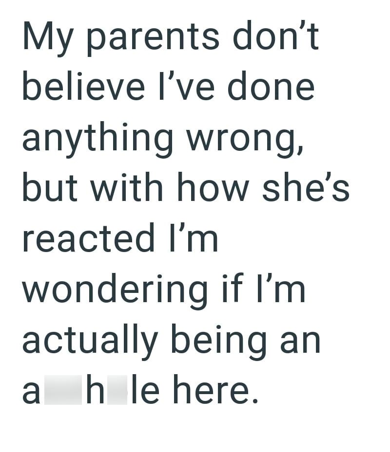 My parents don't believe I've done anything wrong, but with how she's reacted I'm wondering if I'm actually being an ah le here.