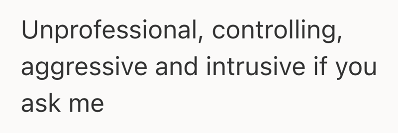 Unprofessional, controlling, aggressive and intrusive if you ask me