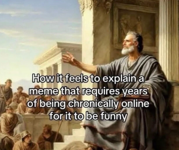 How it feels to explain a meme that requires years of being chronically online for it to be funny