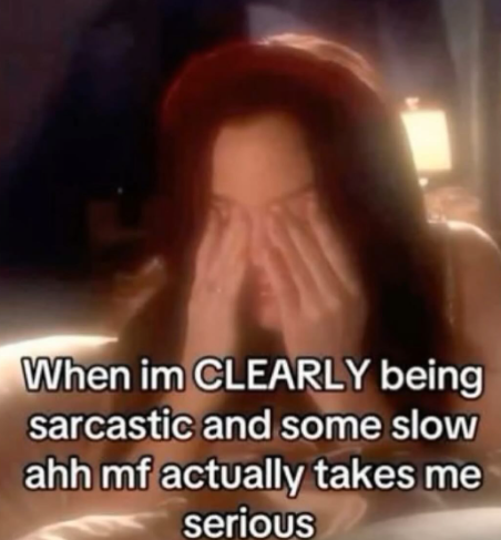 When im CLEARLY being sarcastic and some slow ahh mf actually takes me serious