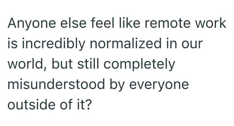 Anyone else feel like remote work is incredibly normalized in our world, but still completely misunderstood by everyone outside of it?