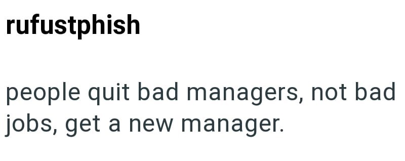 rufustphish people quit bad managers, not bad jobs, get a new manager.