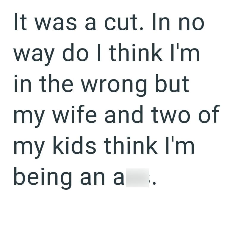 It was a cut. In no way do I think I'm in the wrong but my wife and two of my kids think I'm being an a.