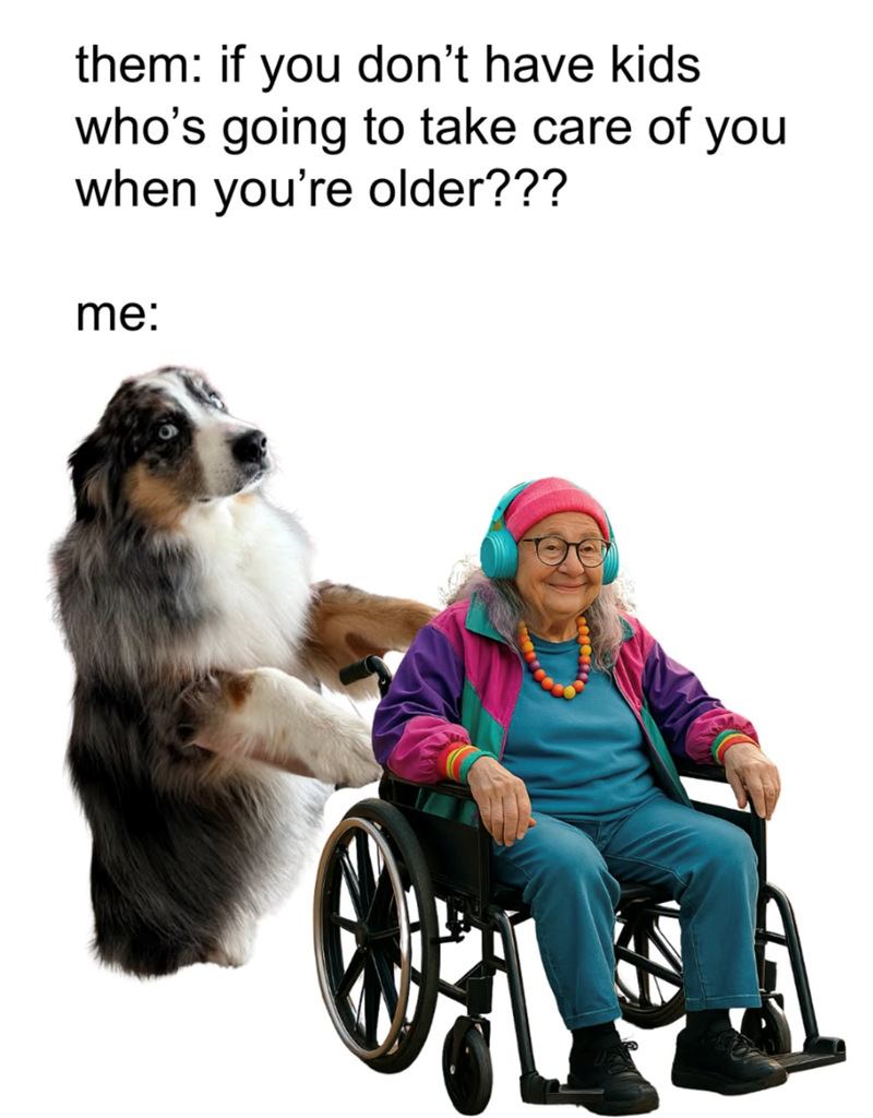 them: if you don't have kids who's going to take care of you when you're older??? me: