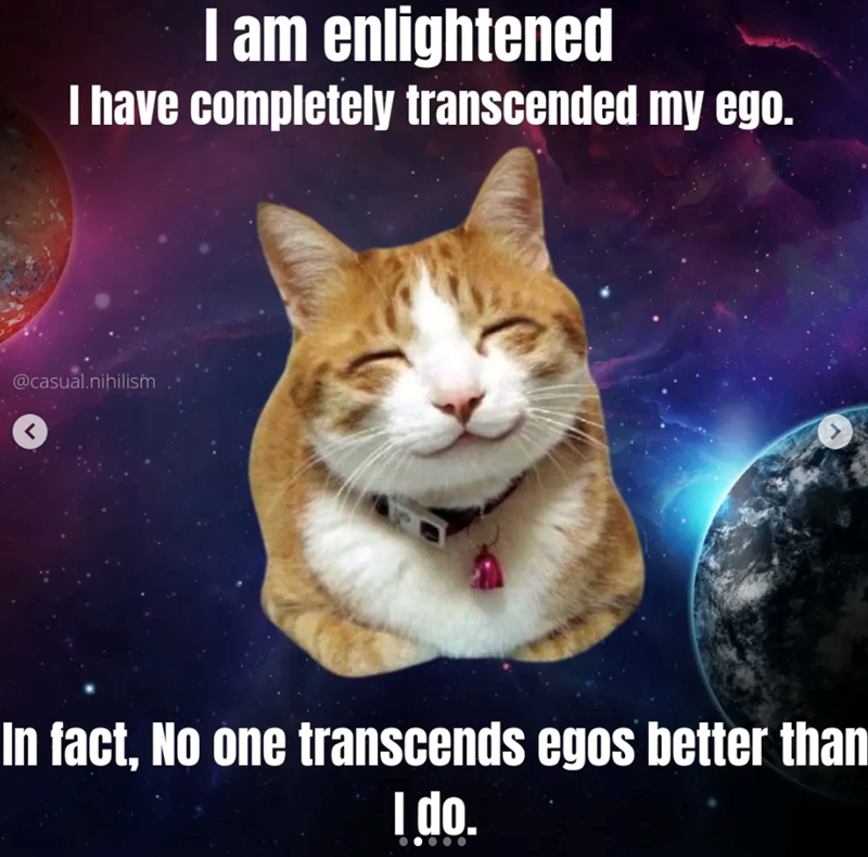 I am enlightened I have completely transcended my ego. @casual.nihilism < In fact, No one transcends egos better than I do. J