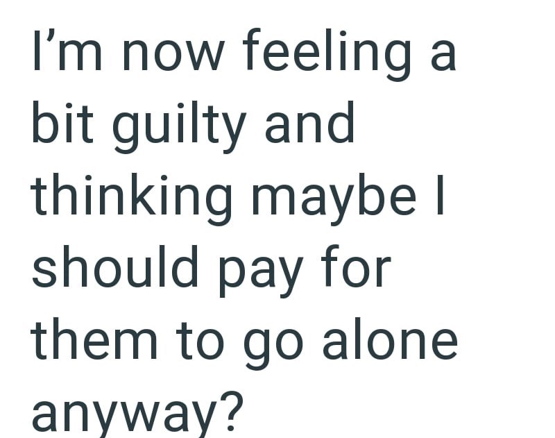 I'm now feeling a bit guilty and thinking maybe I should pay for them to go alone anyway?