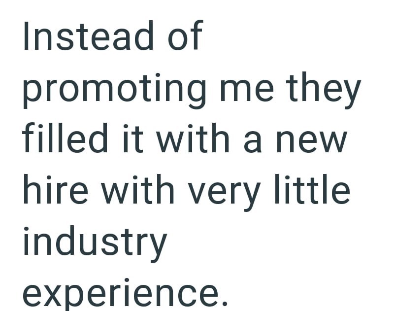 Instead of promoting me they filled it with a new hire with very little industry experience.