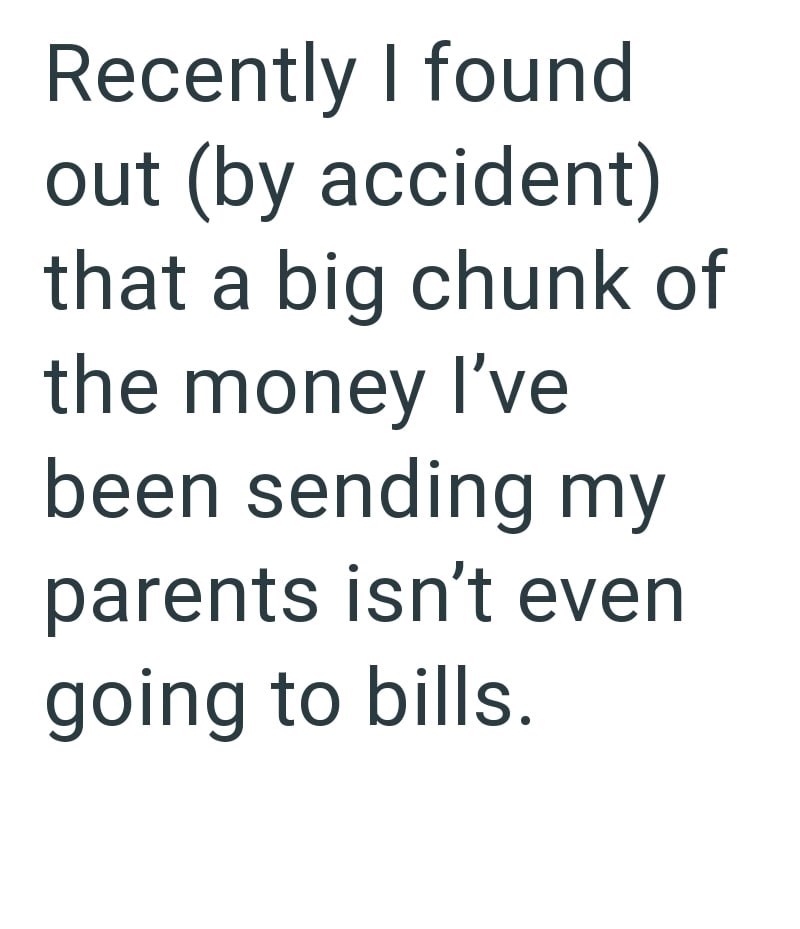 Recently I found out (by accident) that a big chunk of the money I've been sending my parents isn't even going to bills.