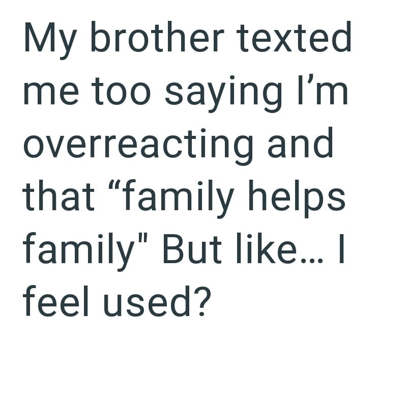 My brother texted me too saying I'm overreacting and that "family helps family" But like... I feel used?