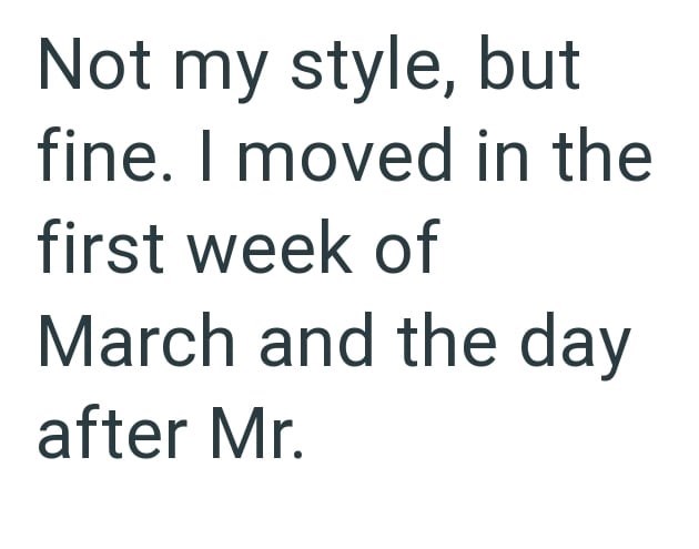 Not my style, but fine. I moved in the first week of March and the day after Mr.