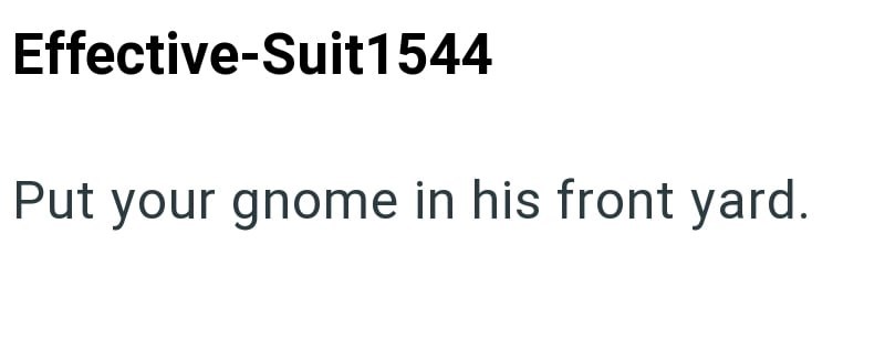 Effective-Suit1544 Put your gnome in his front yard.