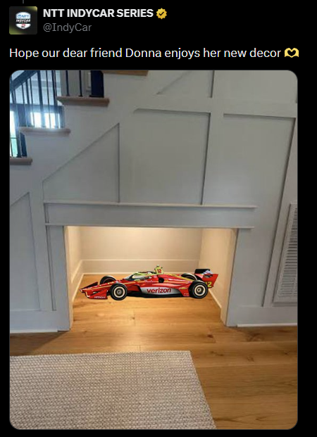 NTT INDYCAR SERIES @IndyCar Hope our dear friend Donna enjoys her new decor verizon