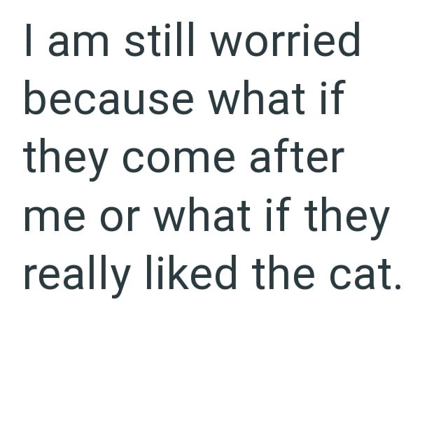 I am still worried because what if they come after me or what if they really liked the cat.